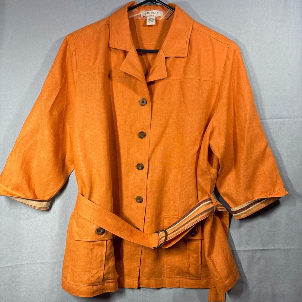 Paraphrase Linen Vibrant Orange Belted Jacket
